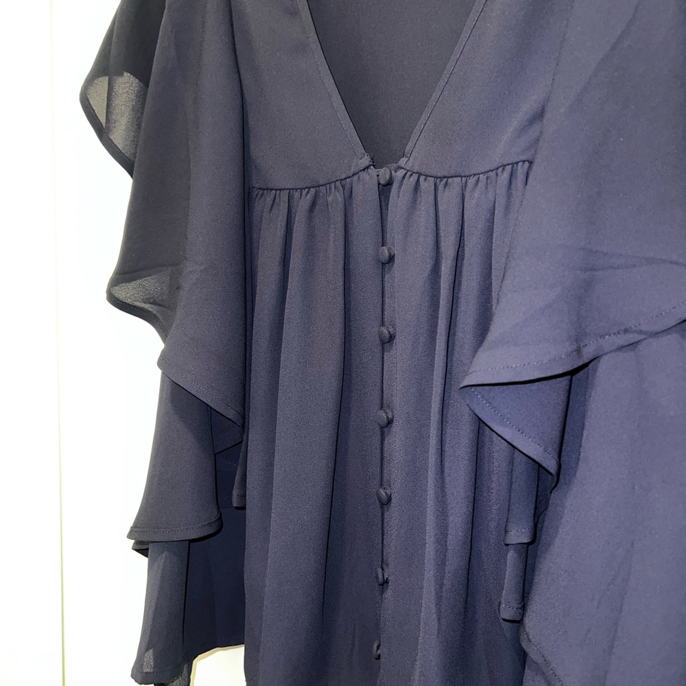 Express Deep Blue Ruffle Blouse - Picture 2 of 2